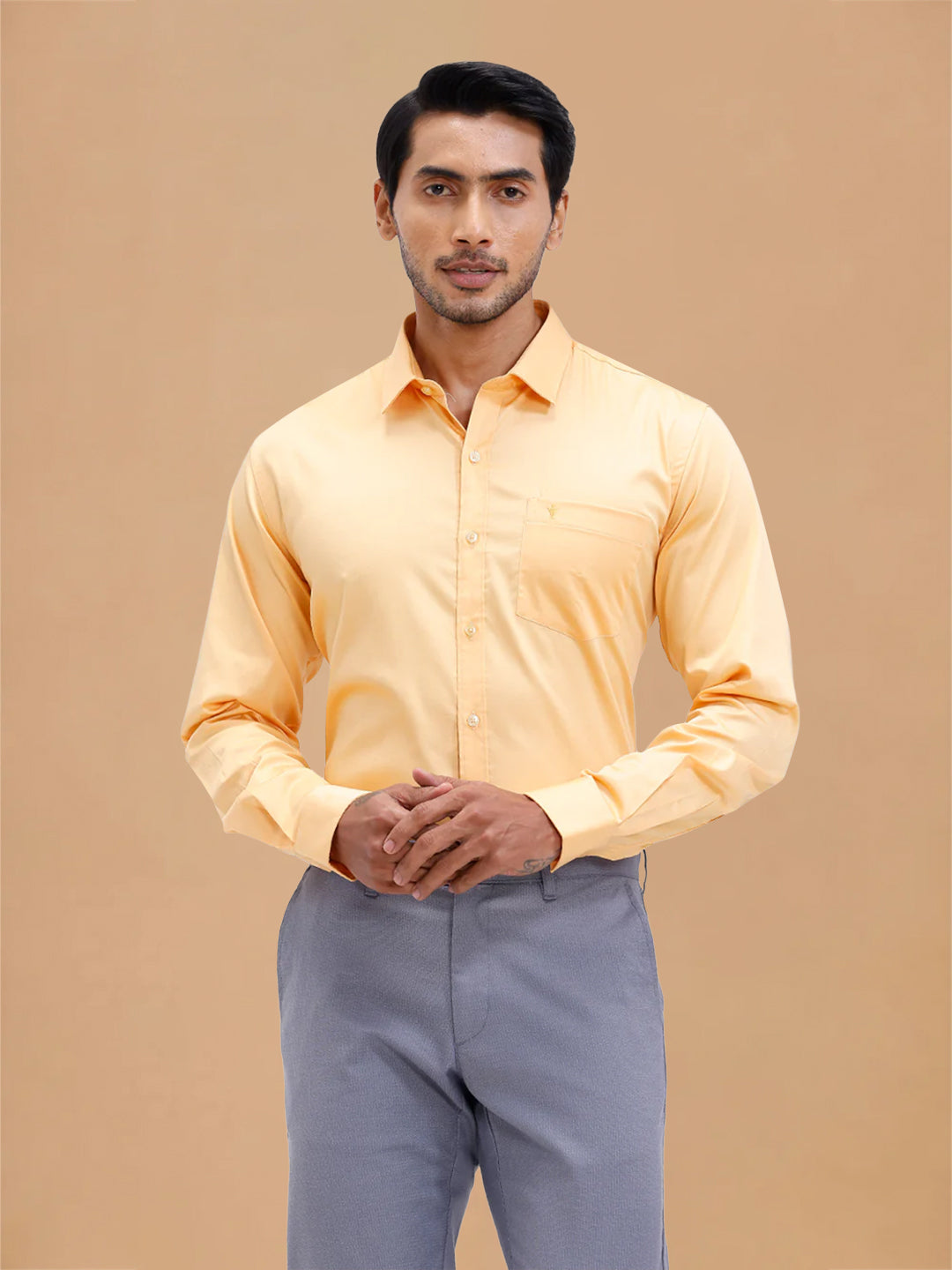 Cotton Rich Yellowish Orange Regular Fit Shirt T53 ACT8