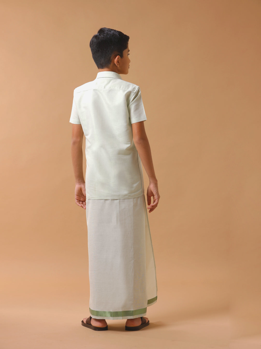 Like Father Like Son Tissue Dhoti & Shirt Combo Set Moss Green