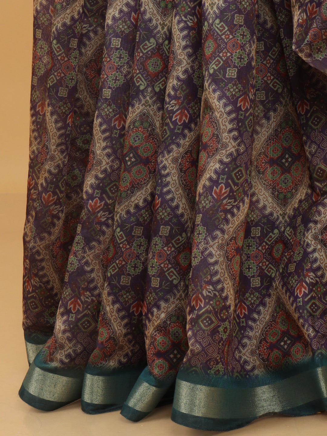 Women Wine Semi Chanderi Cotton Printed Saree SC73