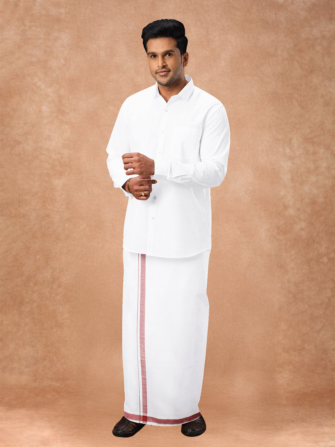 Mens Premium Pure Linen Shirt Full Sleeve with Double Layer Dhoti White 770