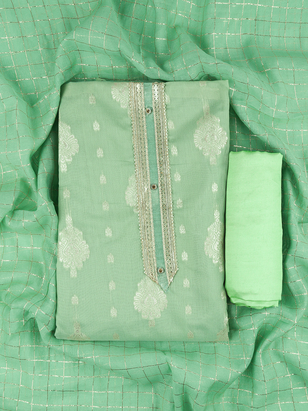 Women Cotton Rich Dress Material  Green -DM151
