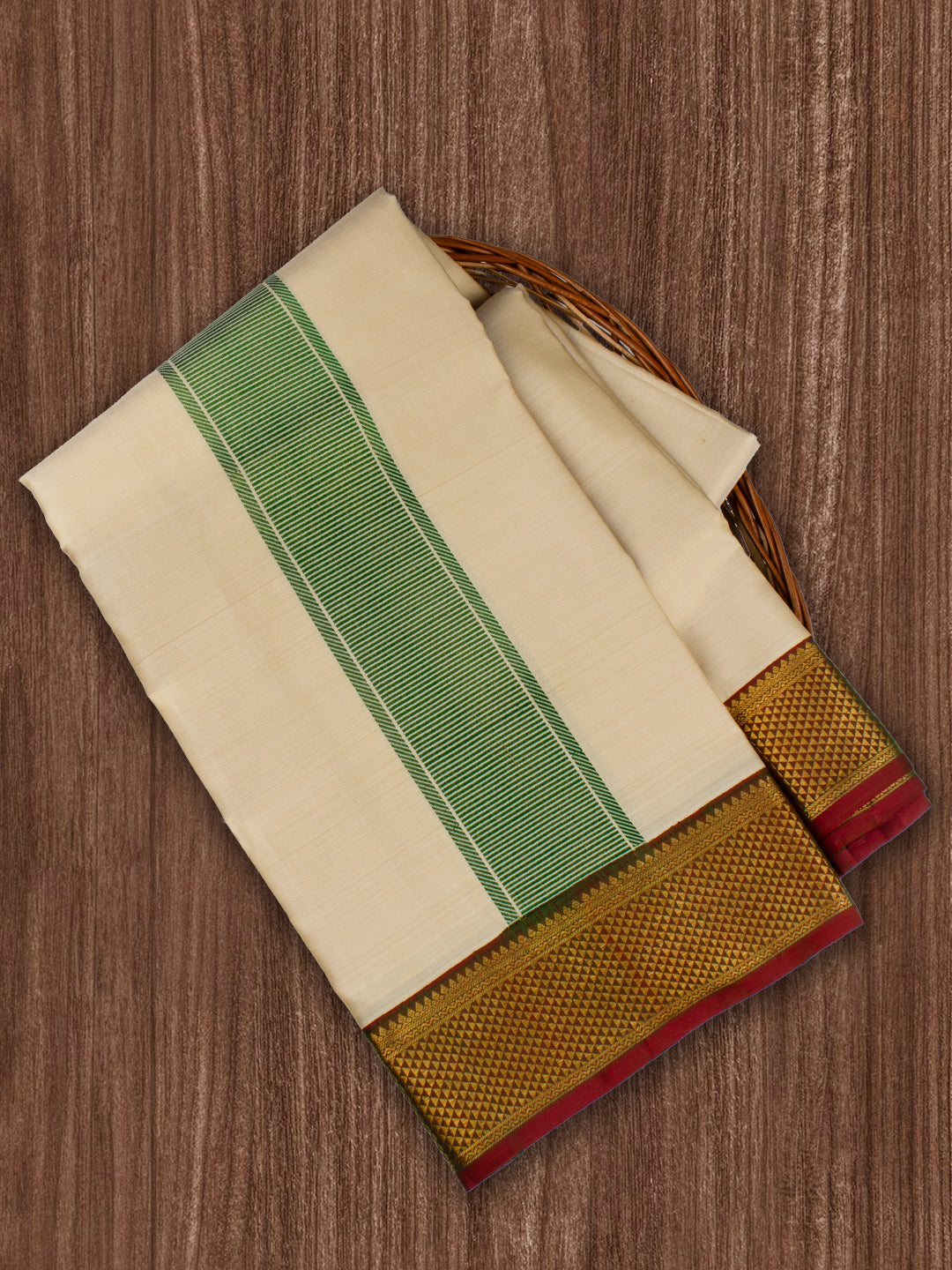 Men Pure Silk 3" Jari Gold Border Amirtham