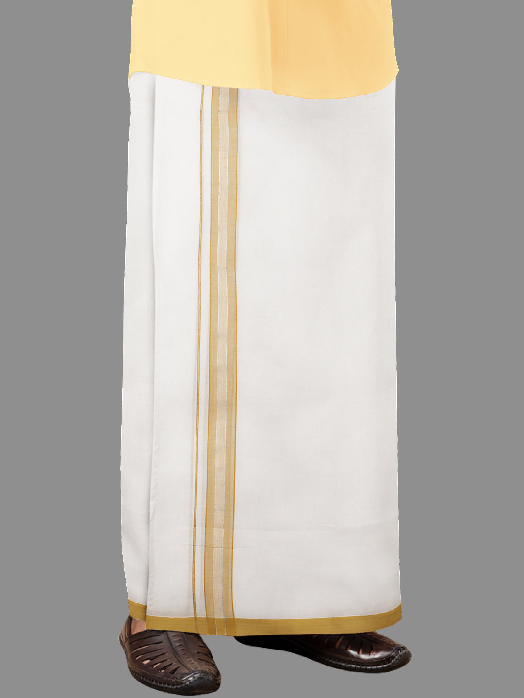 Mens Mustard Fancy Jari Border Double Dhoti RSF05