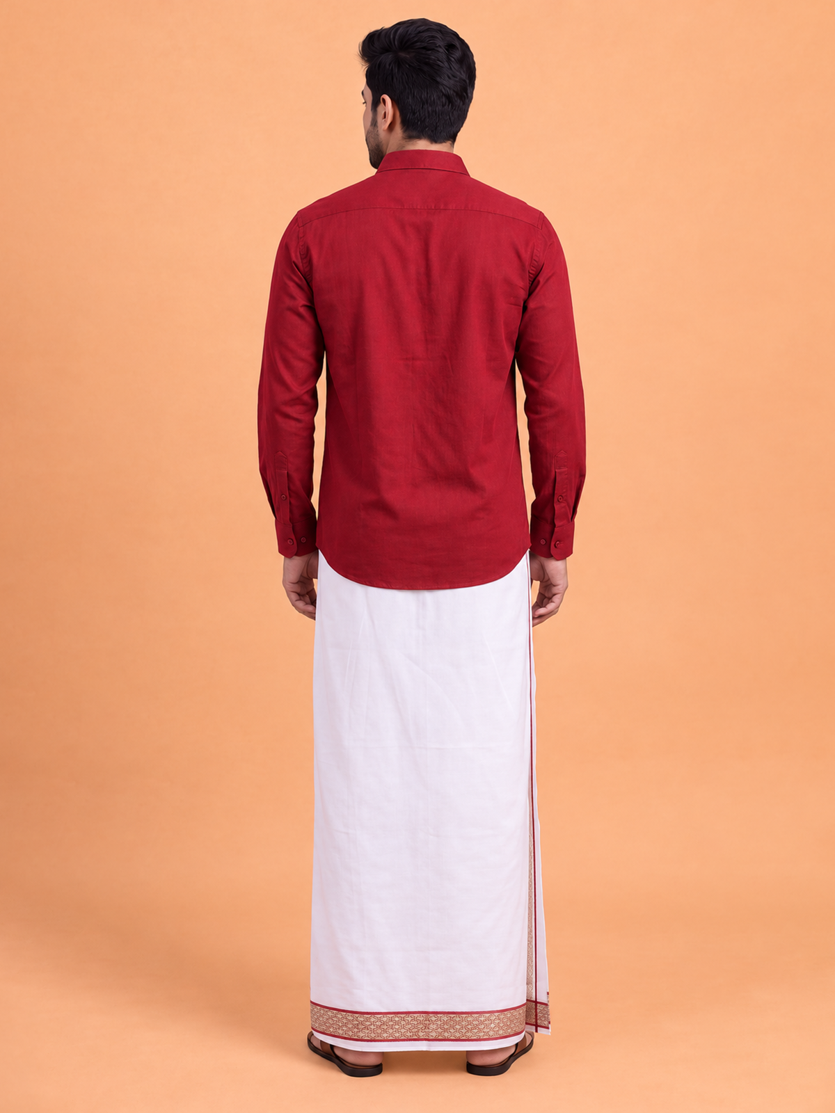 100% Cotton Cherry Wood Shirt and Colour Jari Border Dhoti Set BT8