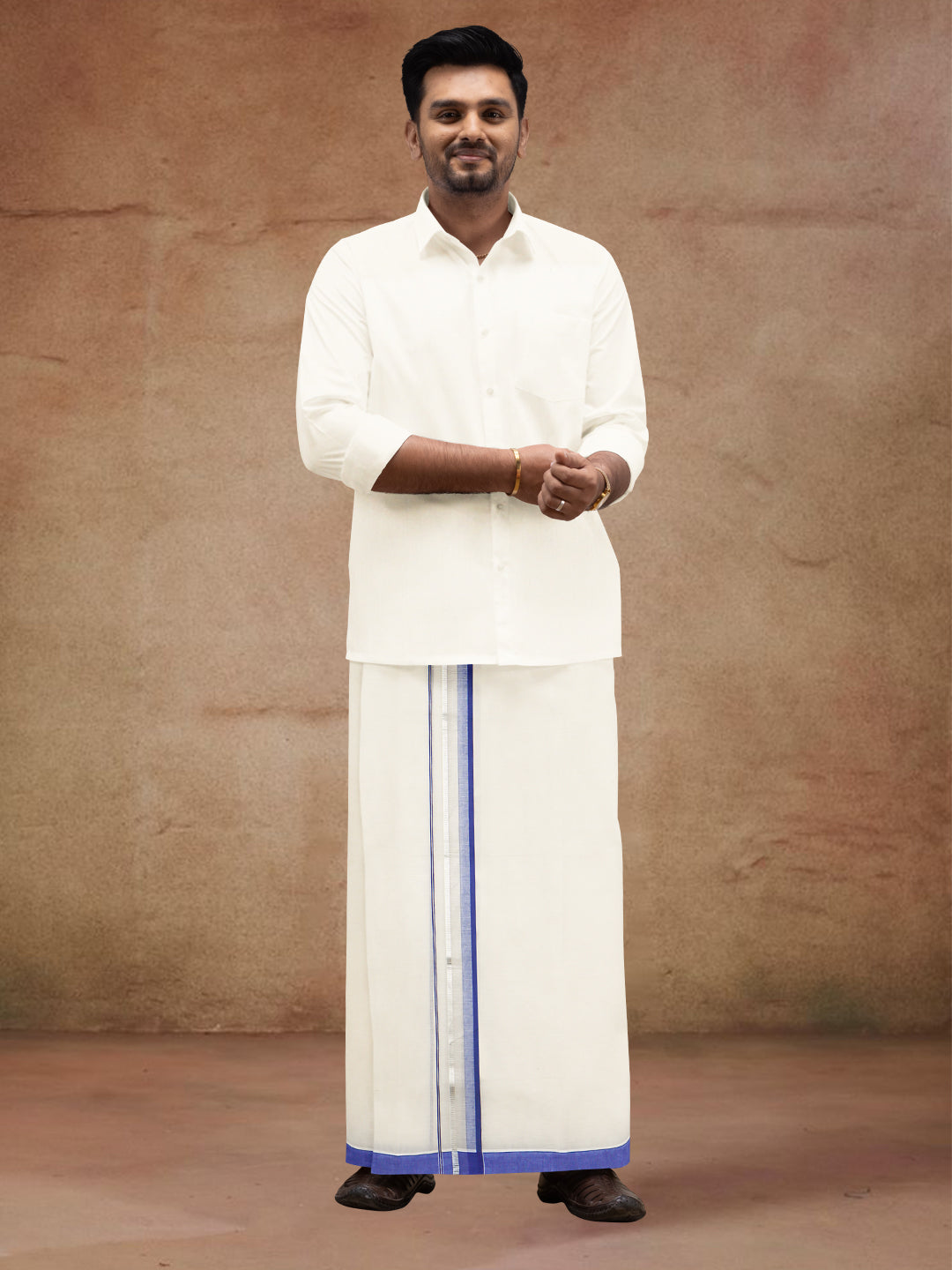 Men Kora Cotton Double Layer Dhoti with Fancy Jari Border ESJ05