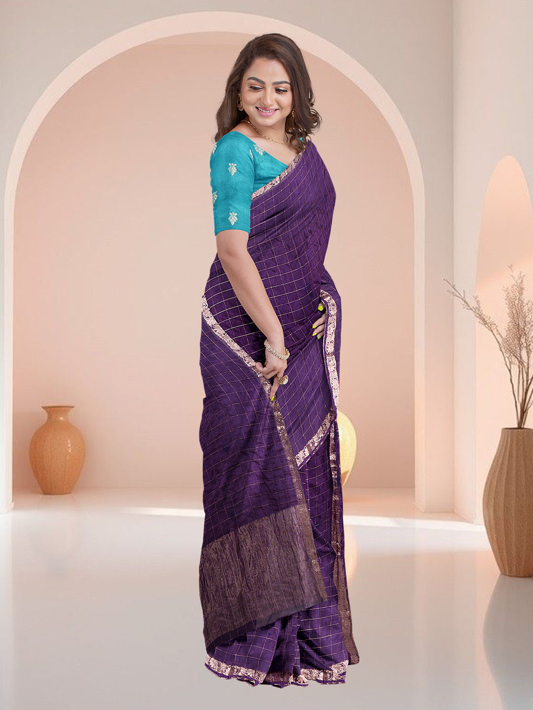 Women Violet Semi Silk Saree SS348