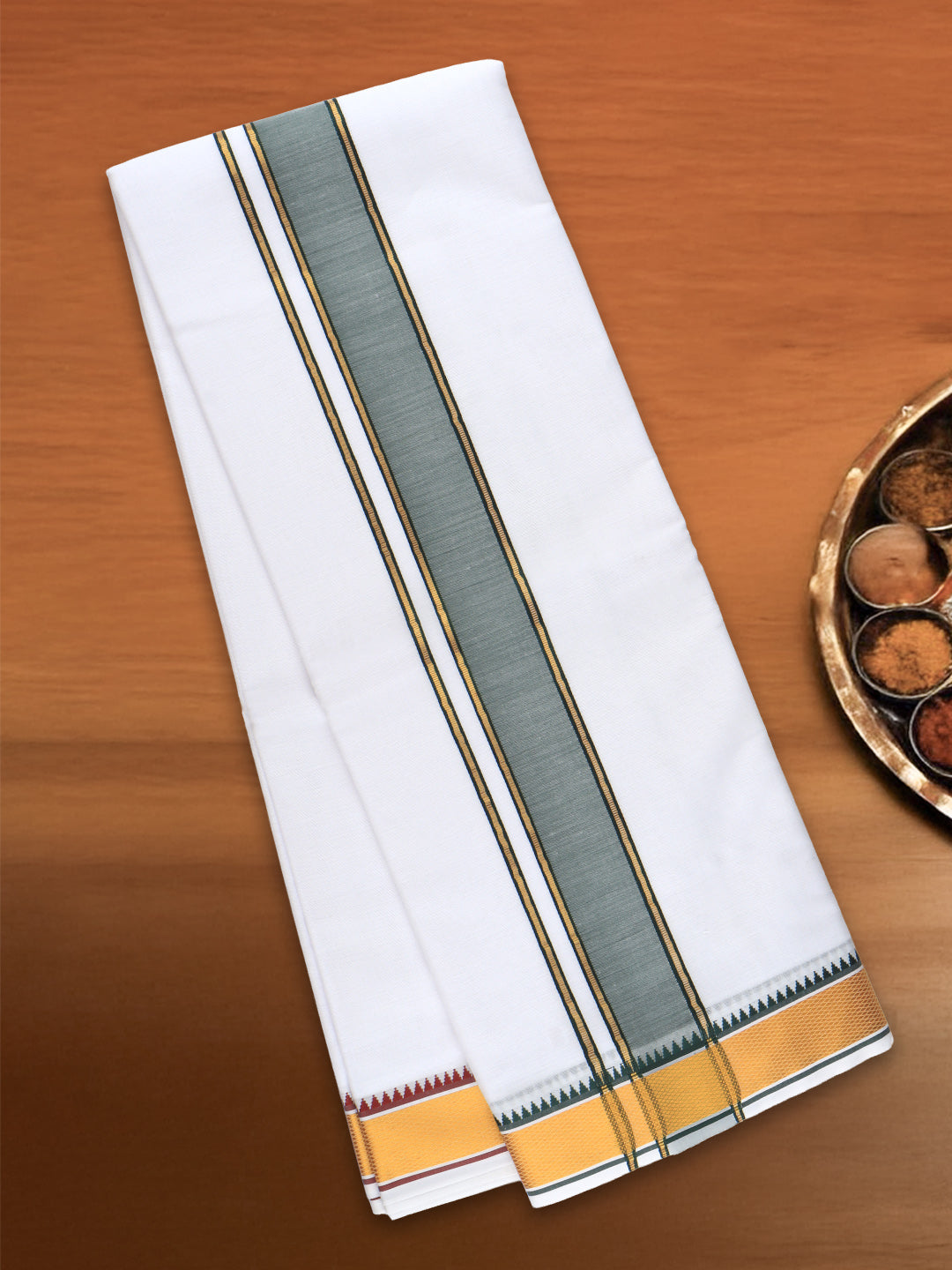 Men 100% Cotton Fancy Jari Border Panchakacham with Angavasthram Simhachalam (9+5)