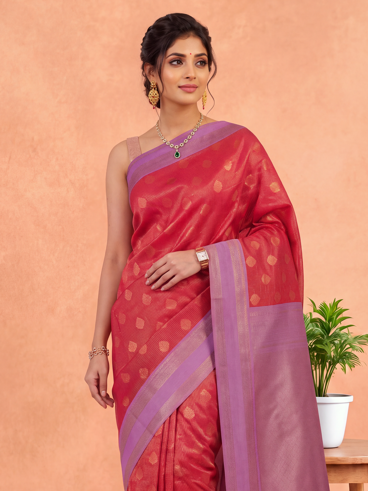 Women Art Silk Red with Lavender Saree ASS162
