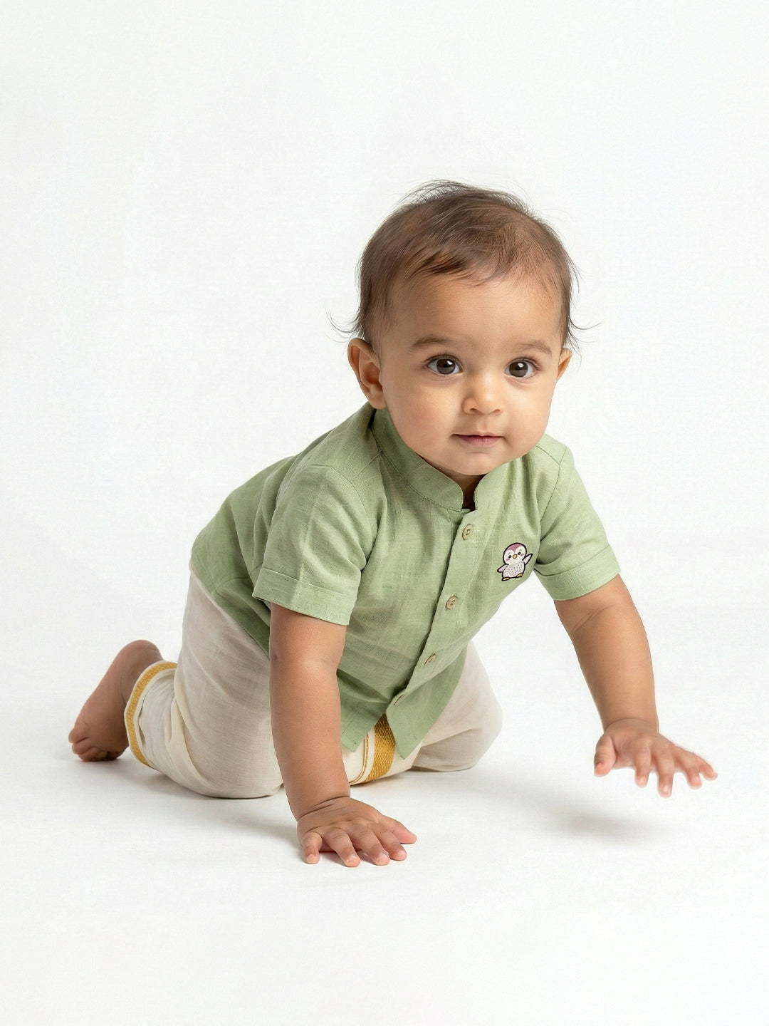 Born Baby Shirt Dhoti and Panchakacham Set Pista Green
