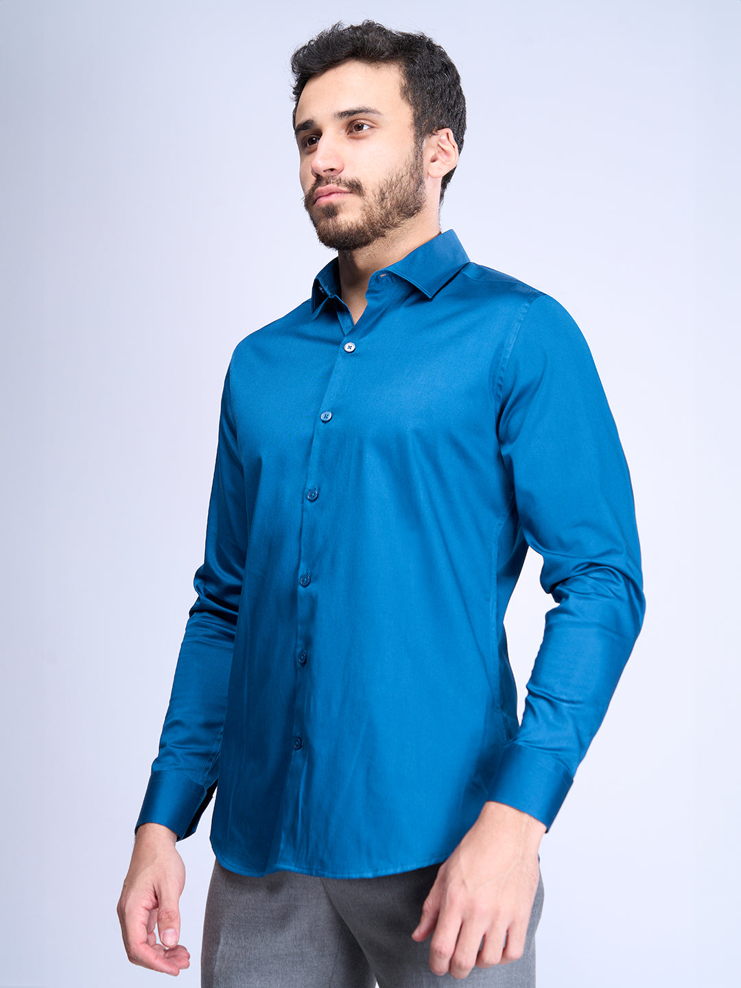 Men Stretch Cotton Shirt Blue FS14