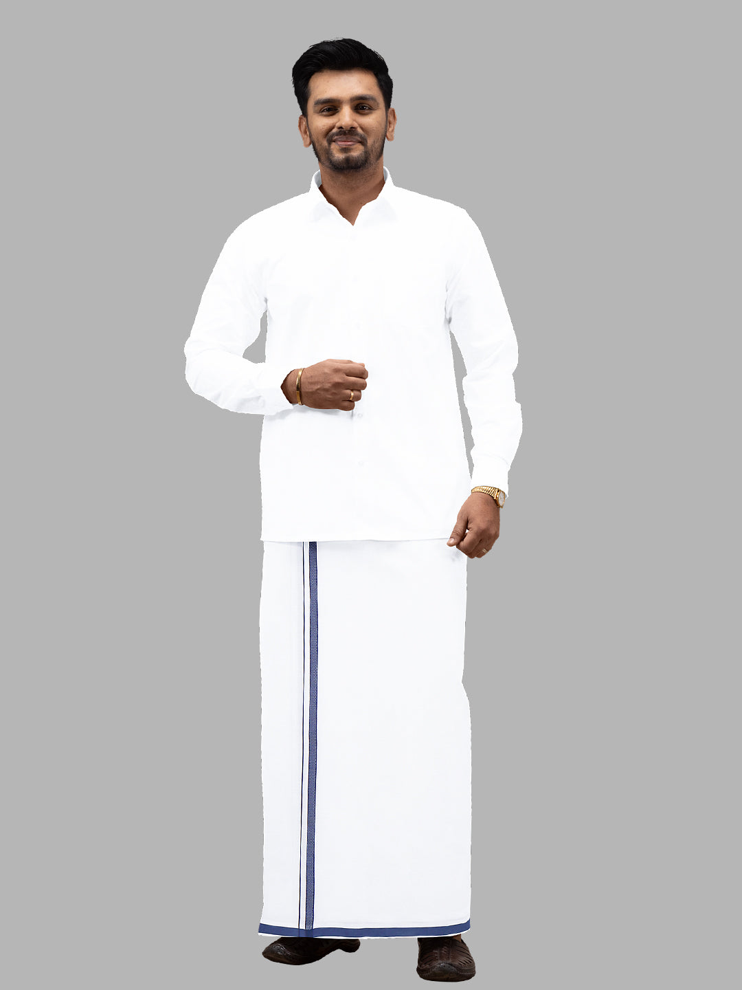 Men 100% Cotton Single Layer White Dhoti with Fancy Border PF06