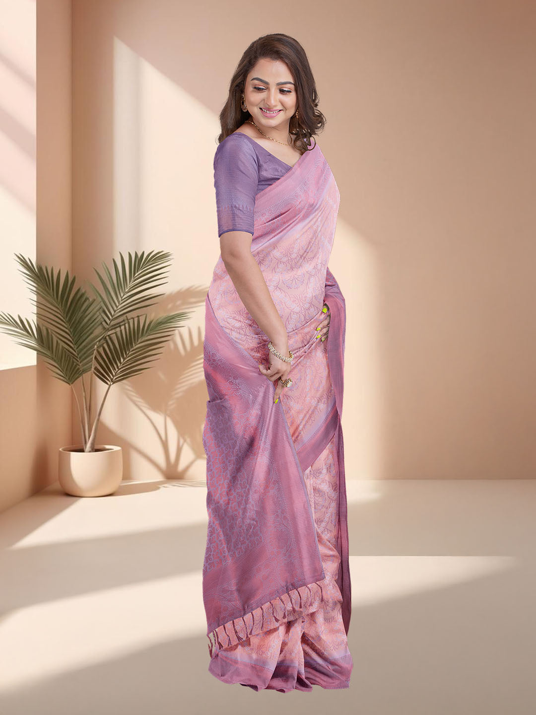 Women Light Purple Art Silk Printed Saree ASS62