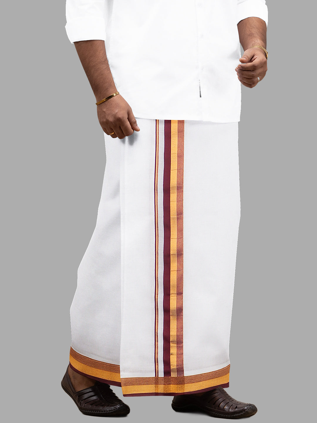 Mens Purple Fancy Jari Border Double Dhoti Ruhan Fancy RF03