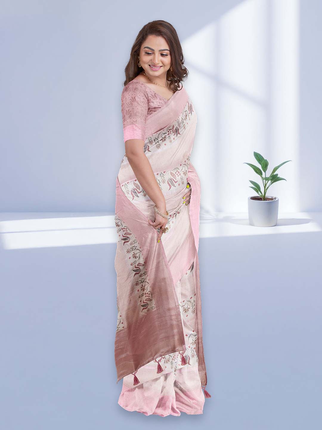 Women Coral Semi Tussar Printed Saree ST283