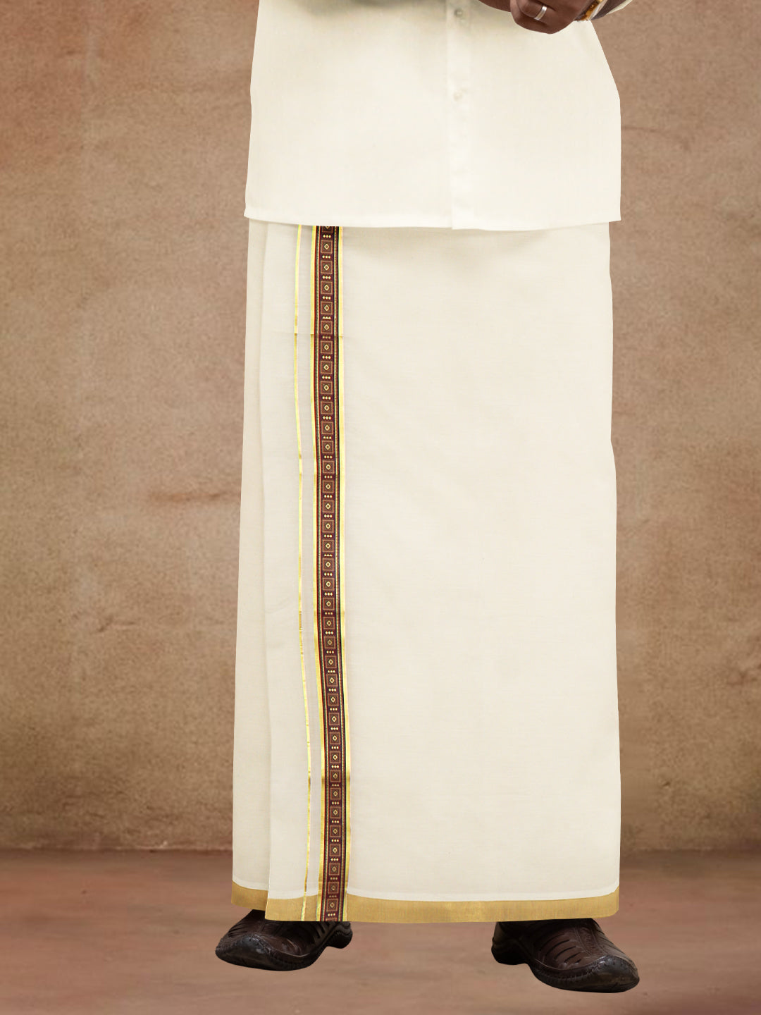 Men Kora Cotton Double Layer Dhoti with Double Side Fancy Jari Border PR13