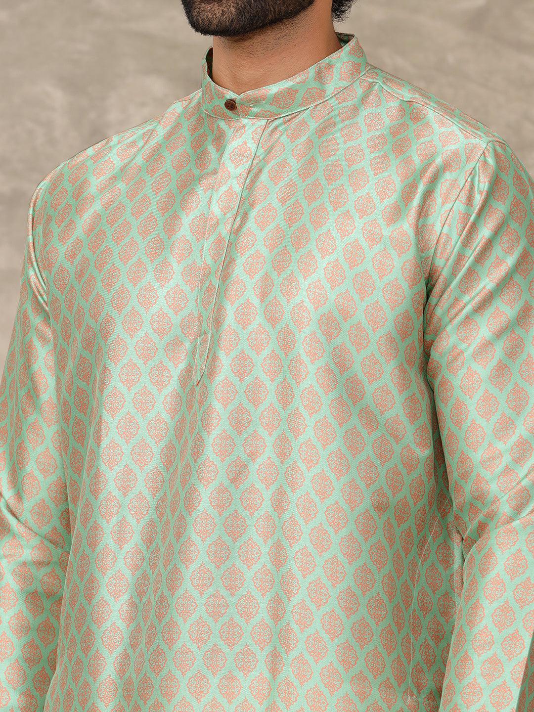 Mens Medium Length Pocket Kurta Orangy Green RE15