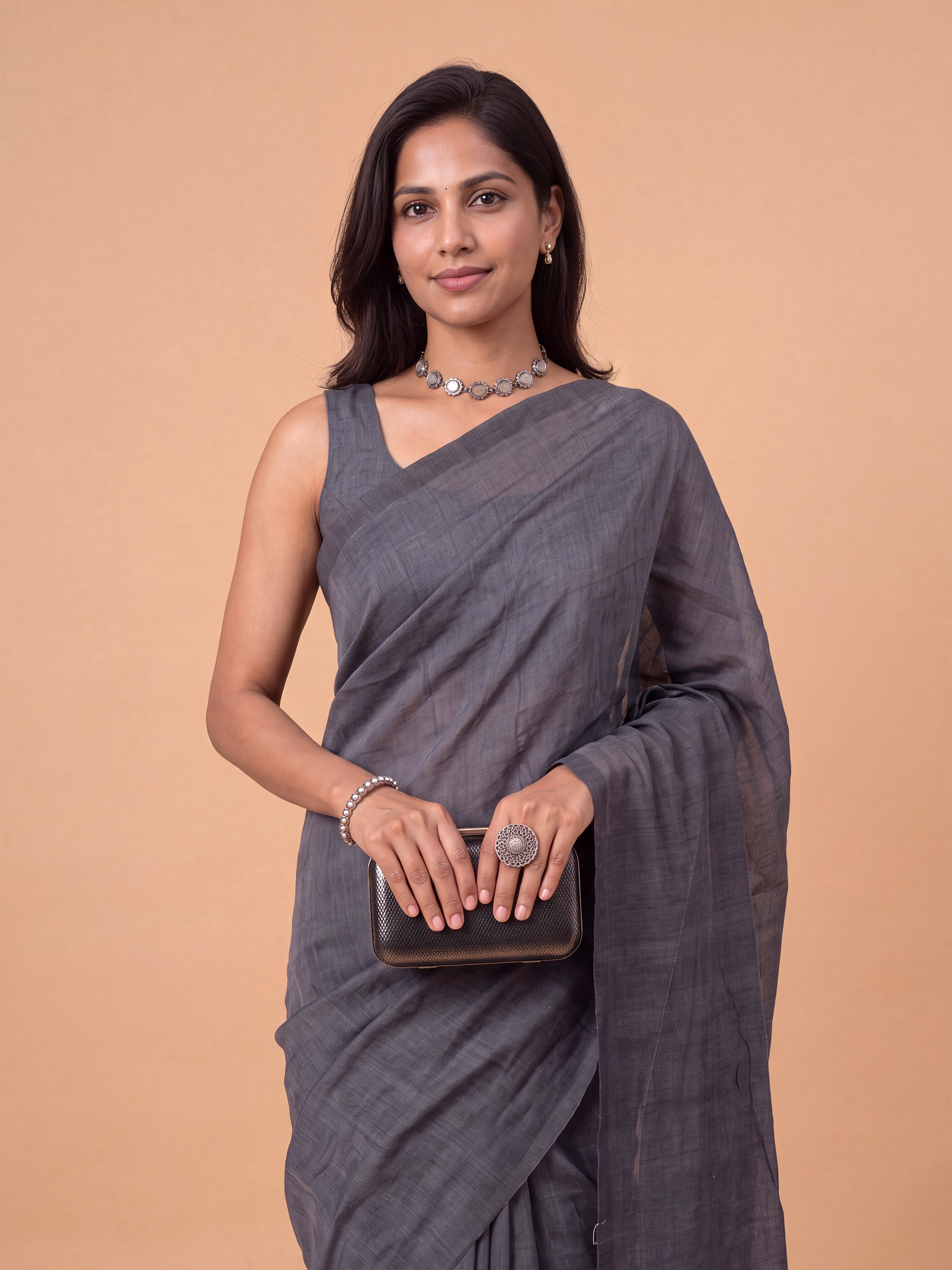 Women Pure Cotton Greyish Blue Saree PCS289