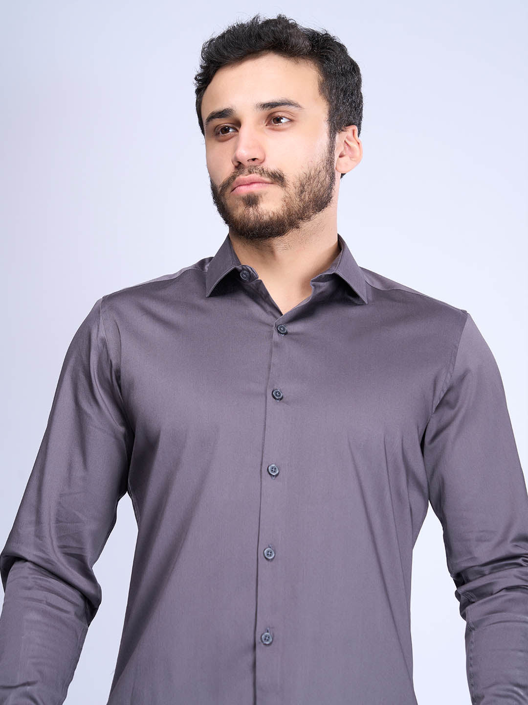 Men Slim Fit Grey Formal Full Sleeve Shirt