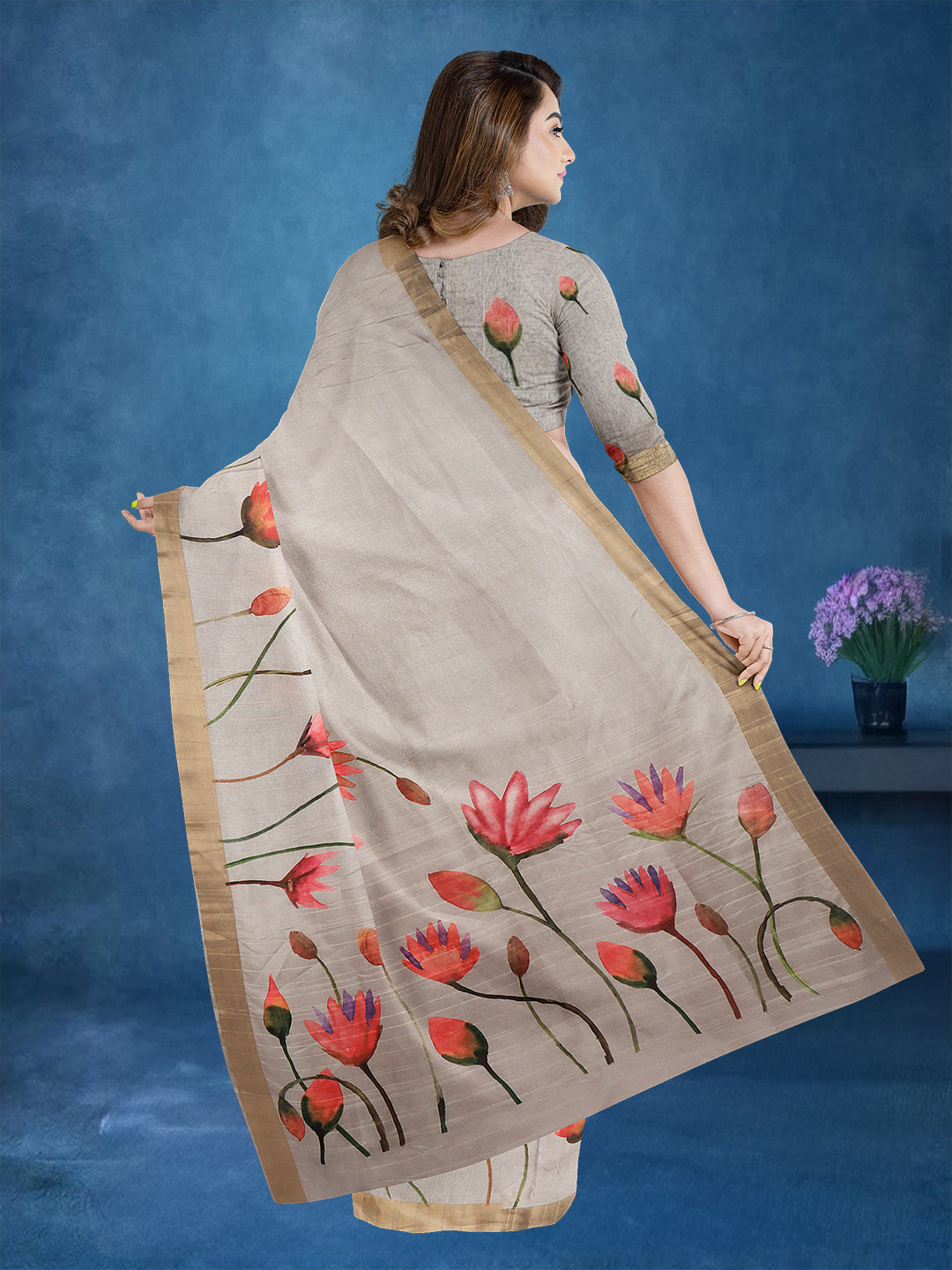 Couple Combo Shirt & Dhoti Set with Saree Steel Grey SRS96