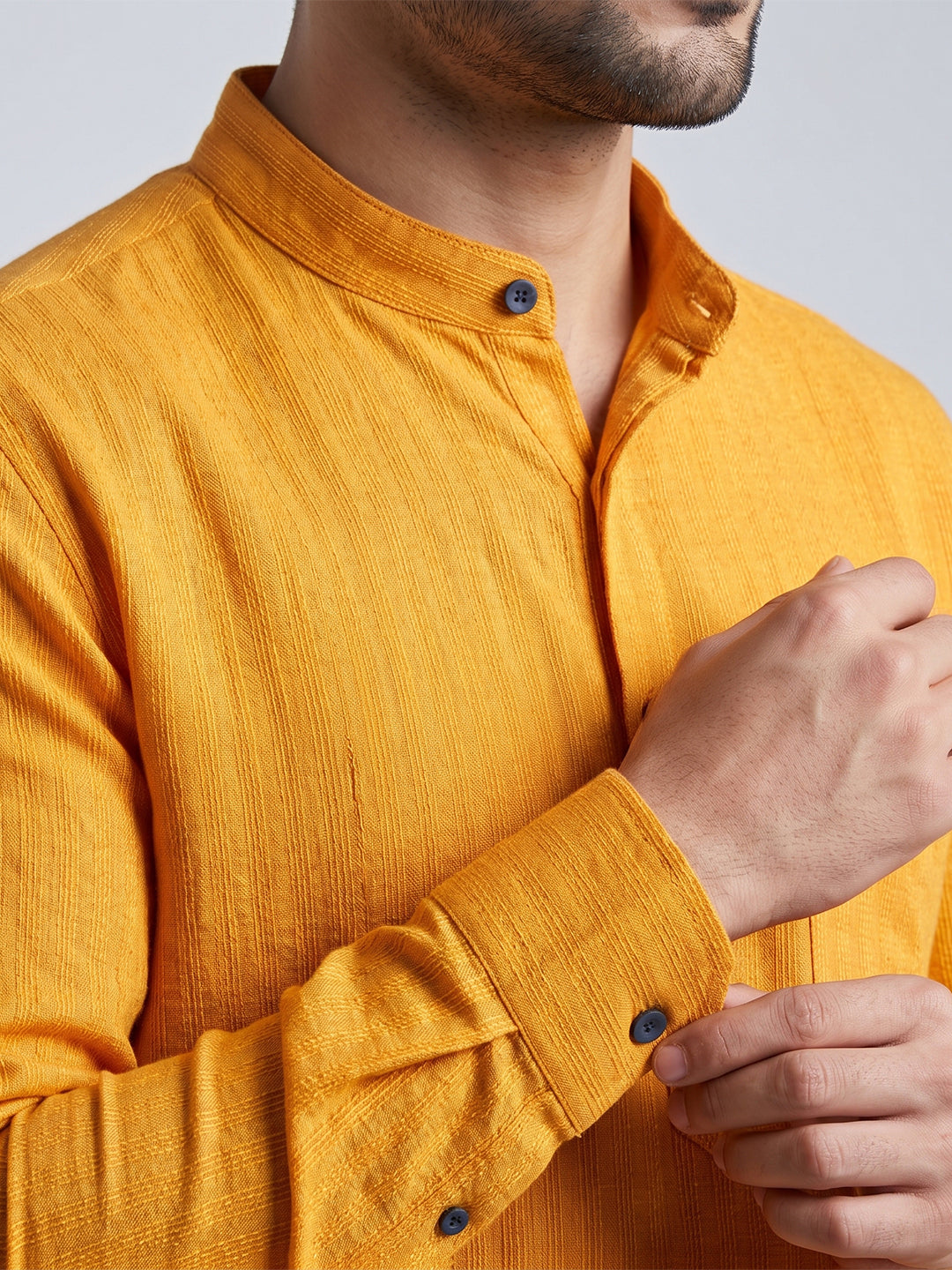 Cotton Short Length Self Design with Stripes Pocket Kurta Orange Y27