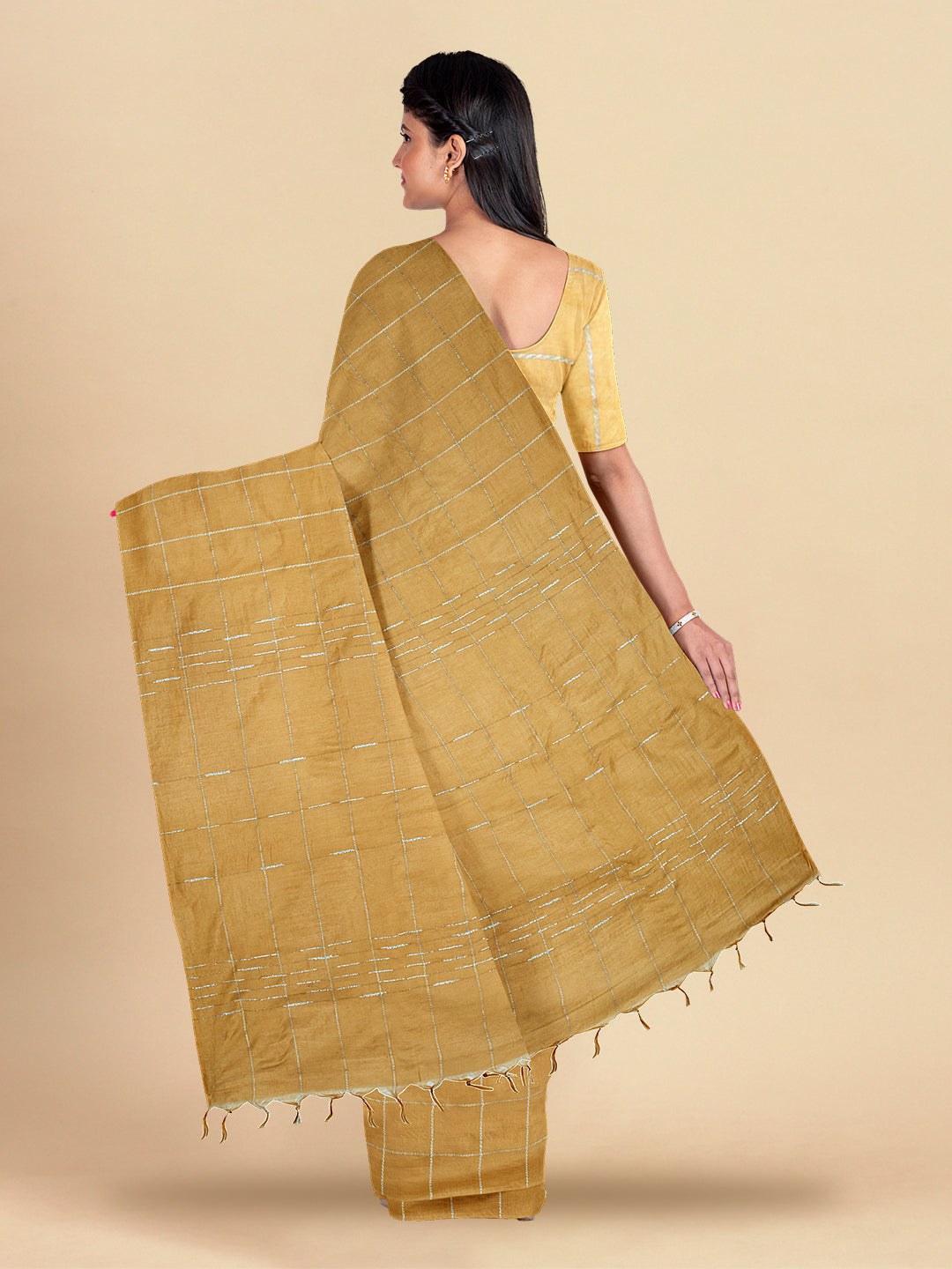 Womens Elegant  Semi Tussar Sandal Colour With Embroidery Saree ST104