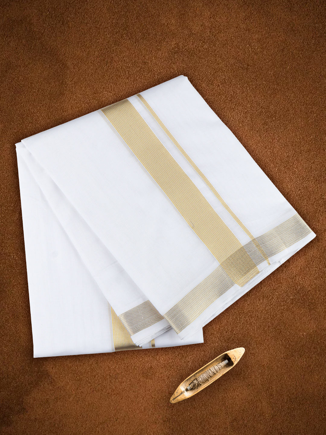 Men Premium Handloom Dhoti Gold Fancy Jari Border HLM27