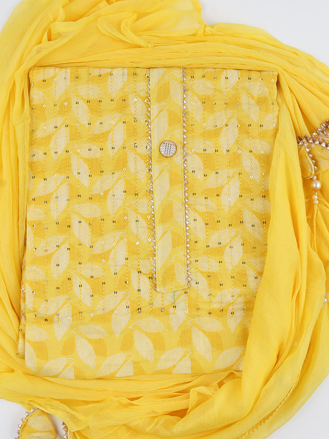 Women Cotton Rich Dress Material Yellow -DM146