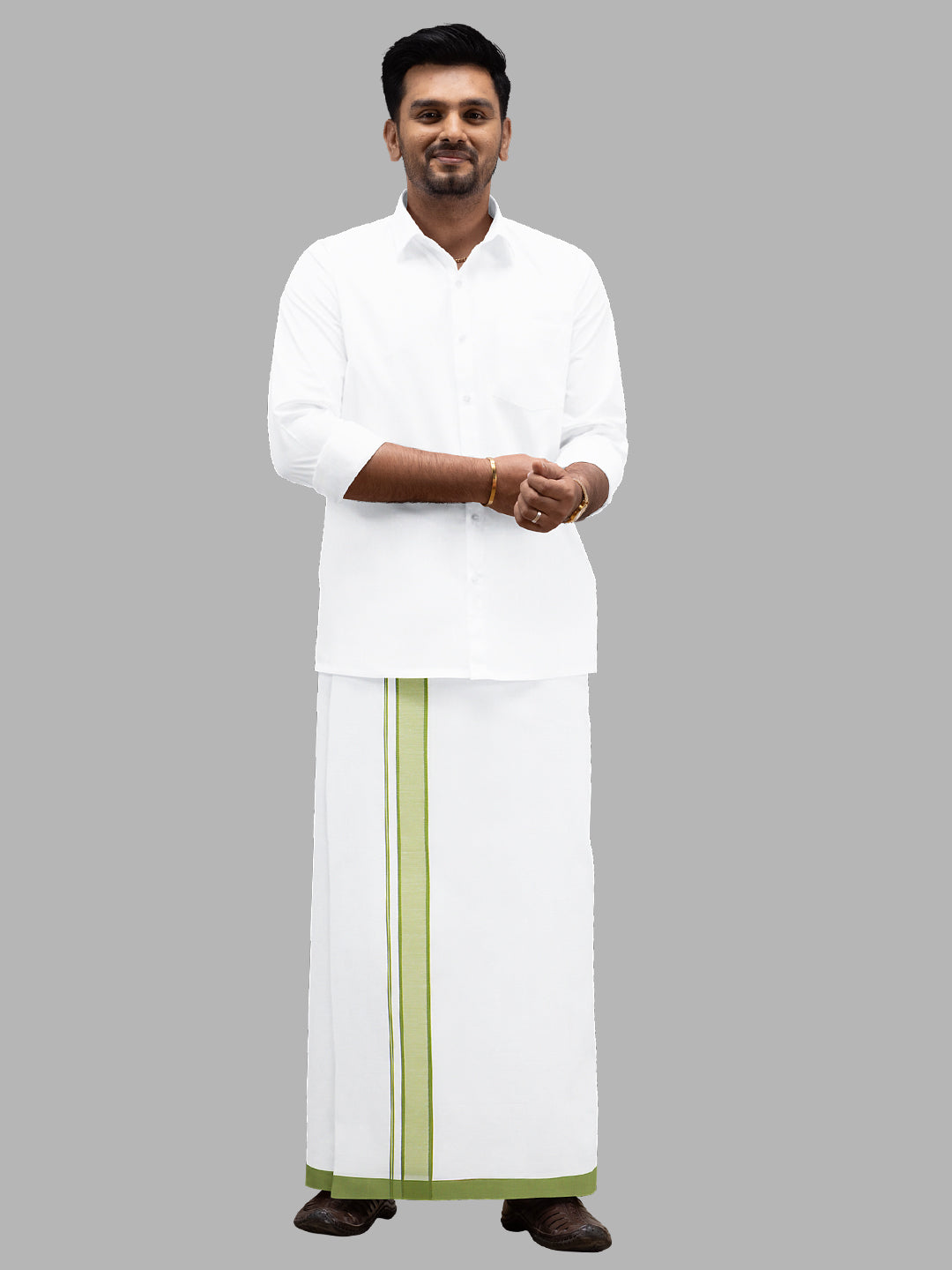 Men Single Layer Cotton Blend White Dhoti with Double Side Fancy Border HM 05