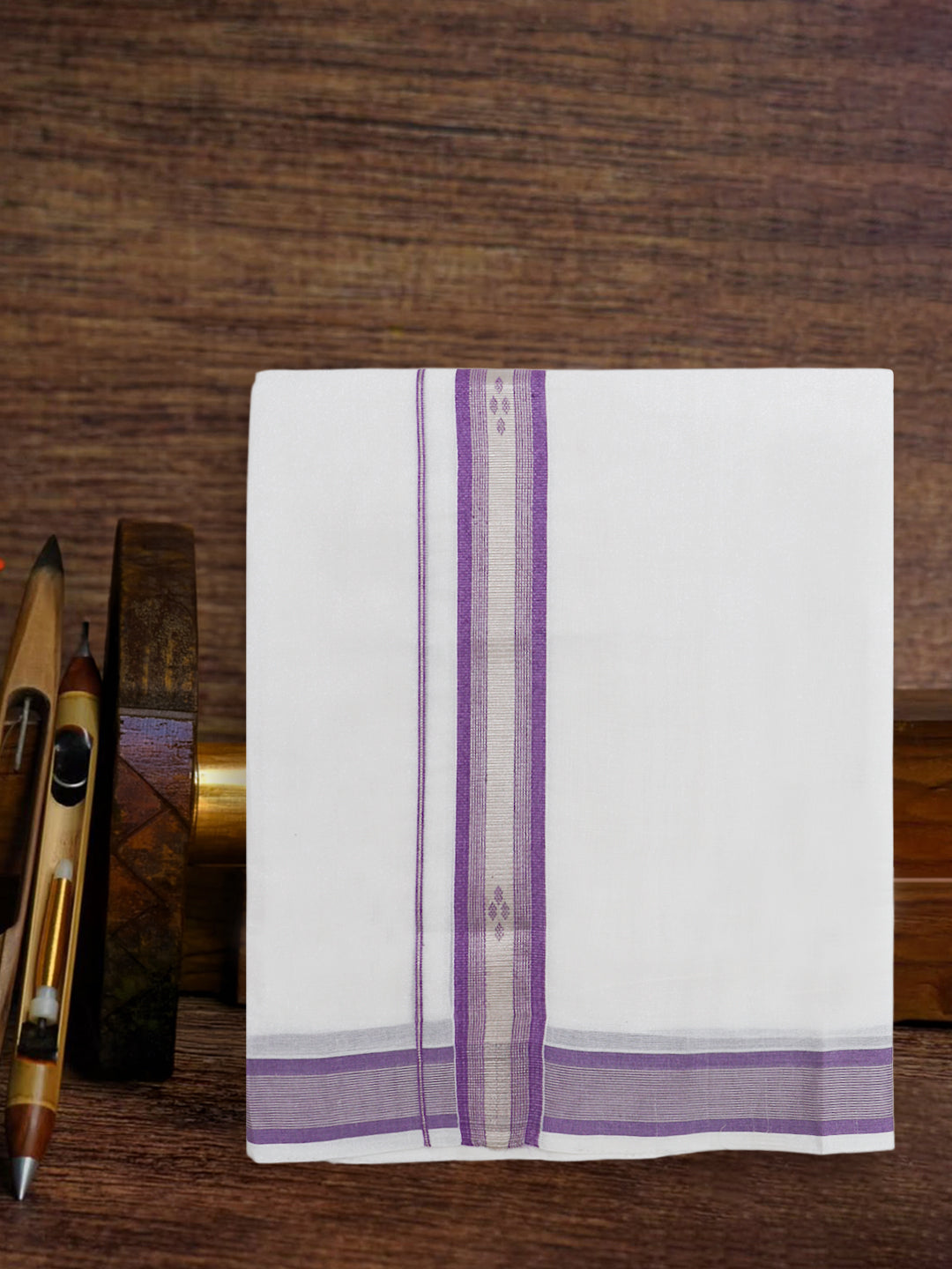 Men Premium Handloom White Dhoti with Fancy Jari Border HLM103