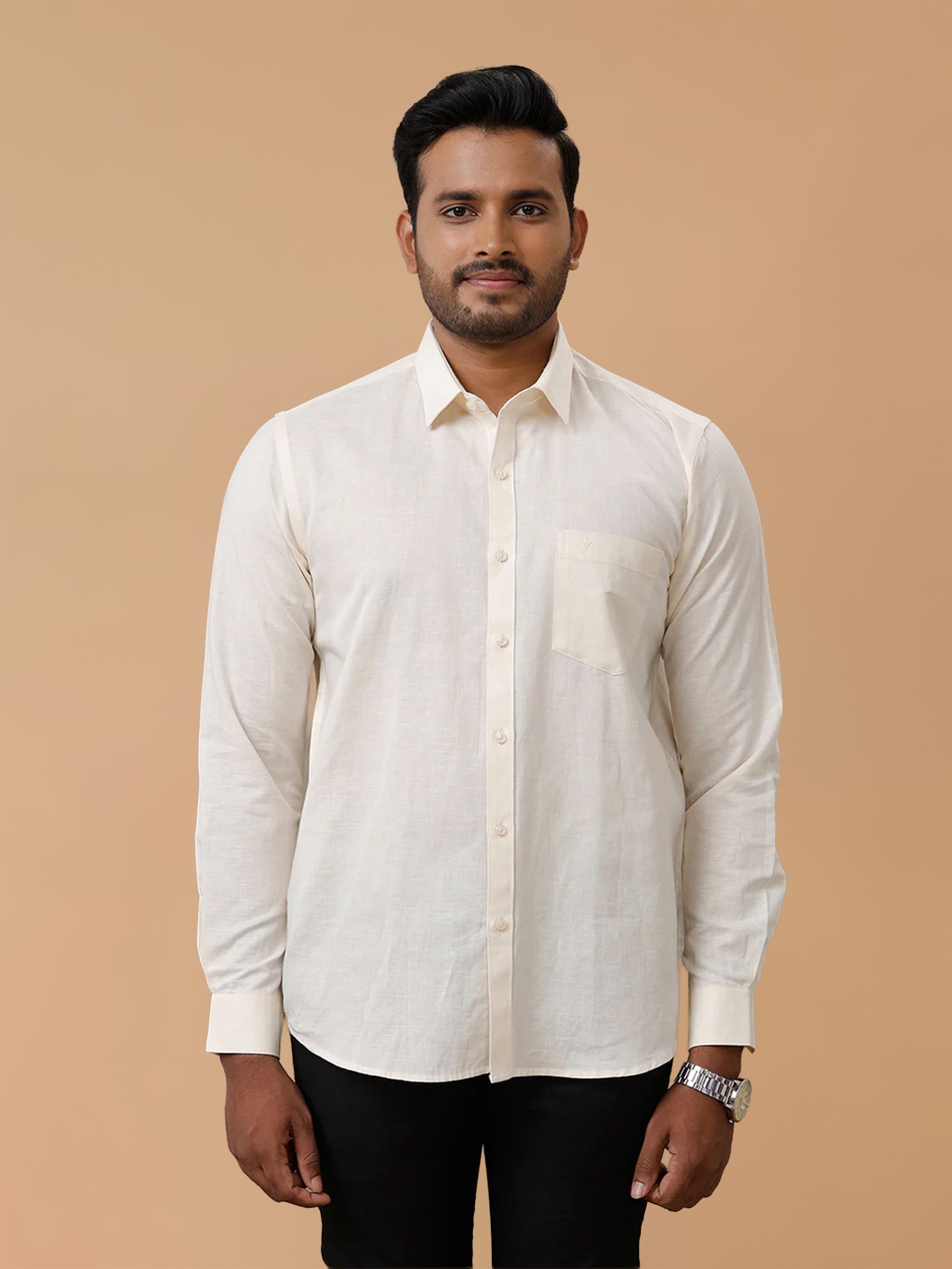 Linen Cotton Cream Regular Fit Shirt LF12