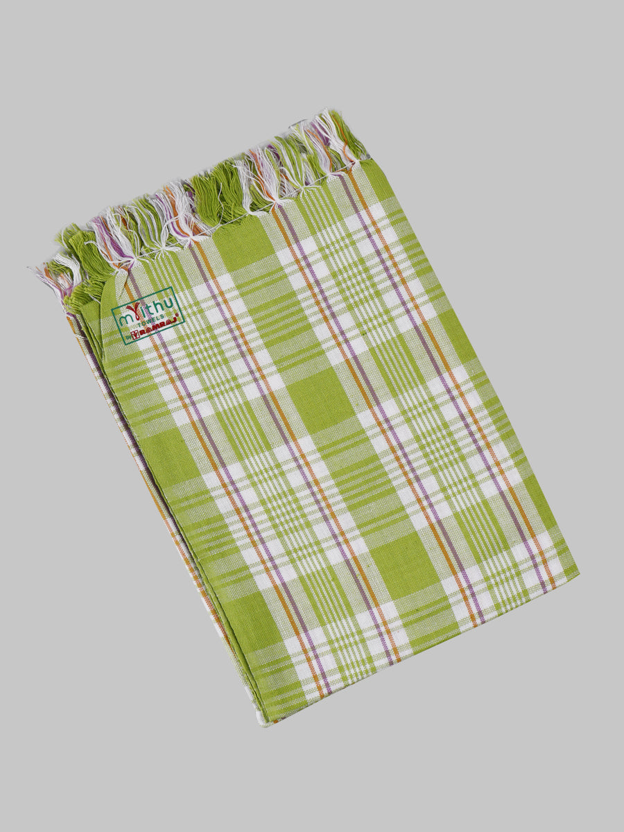 Cotton Colour Checked Bath Towel ( Pack Of 2 )-Green