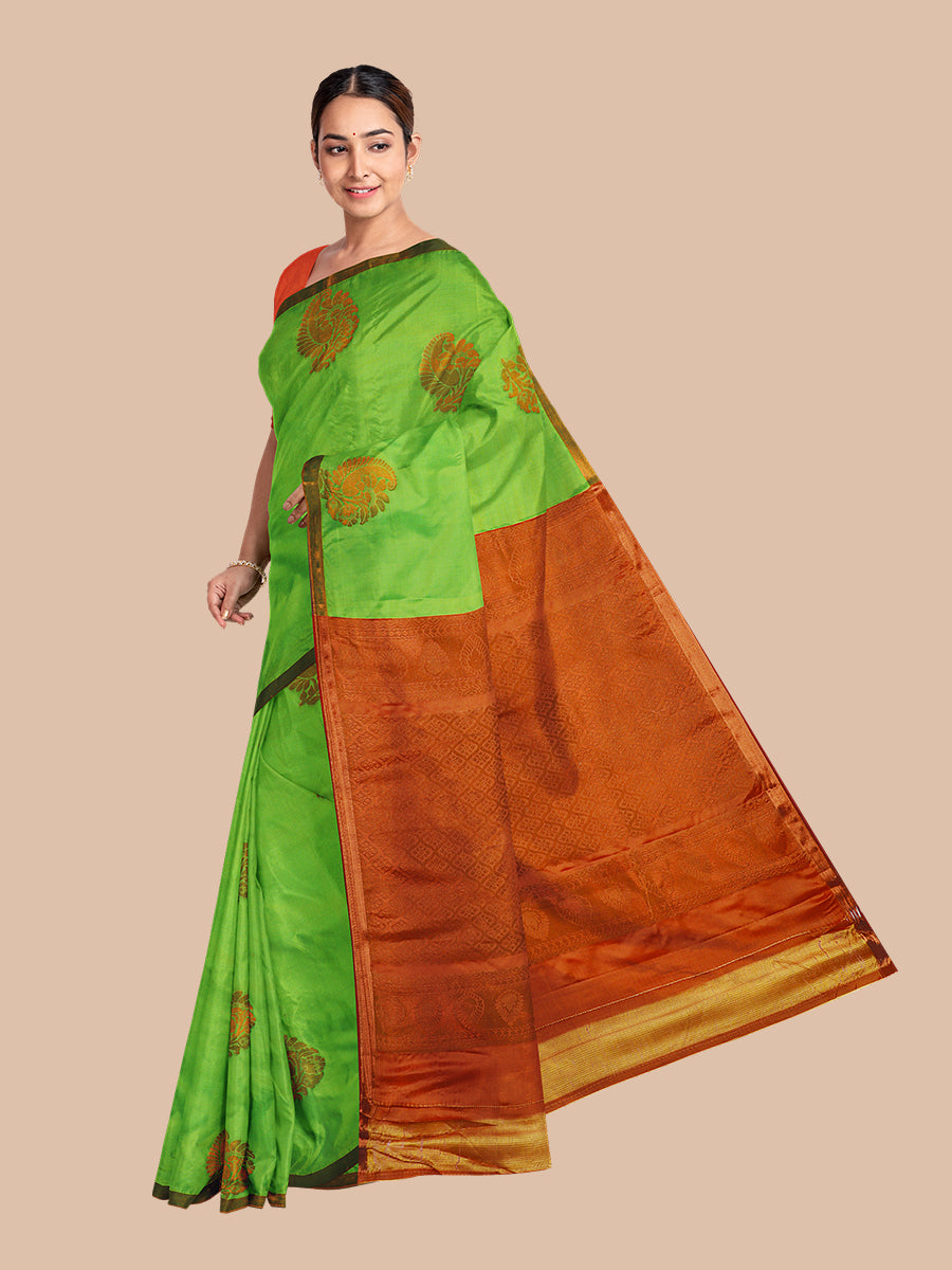 Women Semi Soft Silk Green Saree SS38-Side view