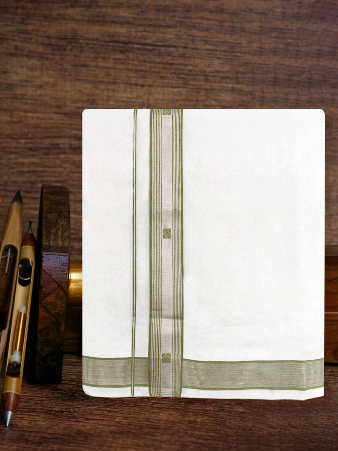 Men Premium Handloom White Dhoti with Fancy Jari Border HLM111