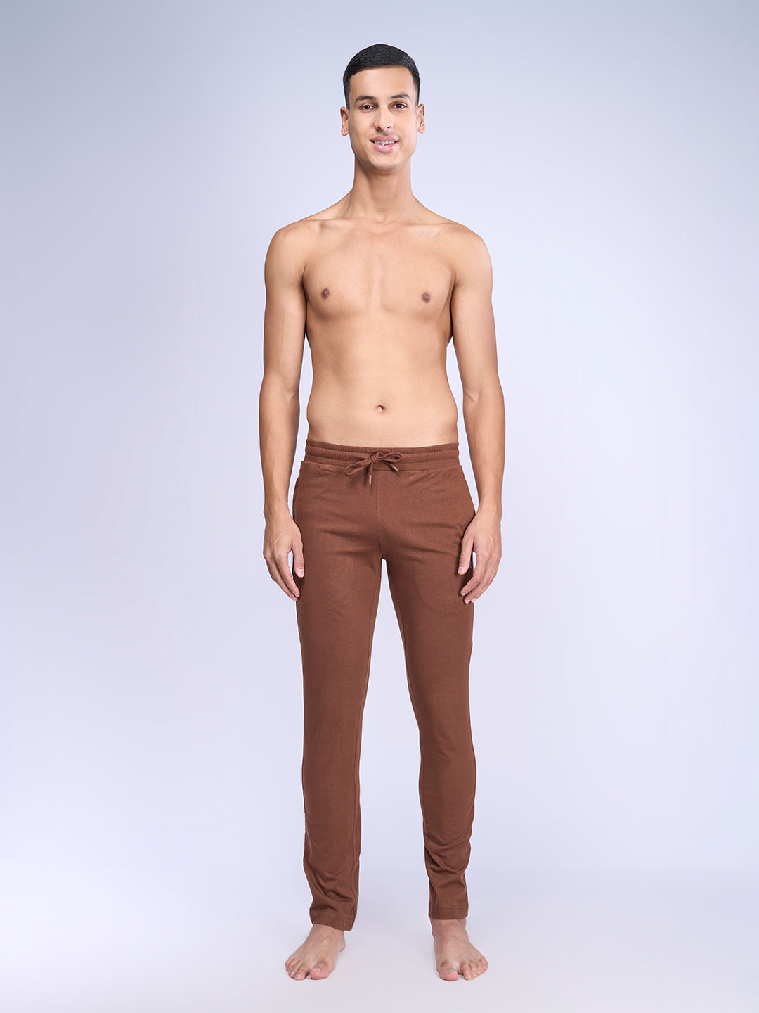Men Combed Cotton Rich Track Pant with Side Pockets Brown ETK4