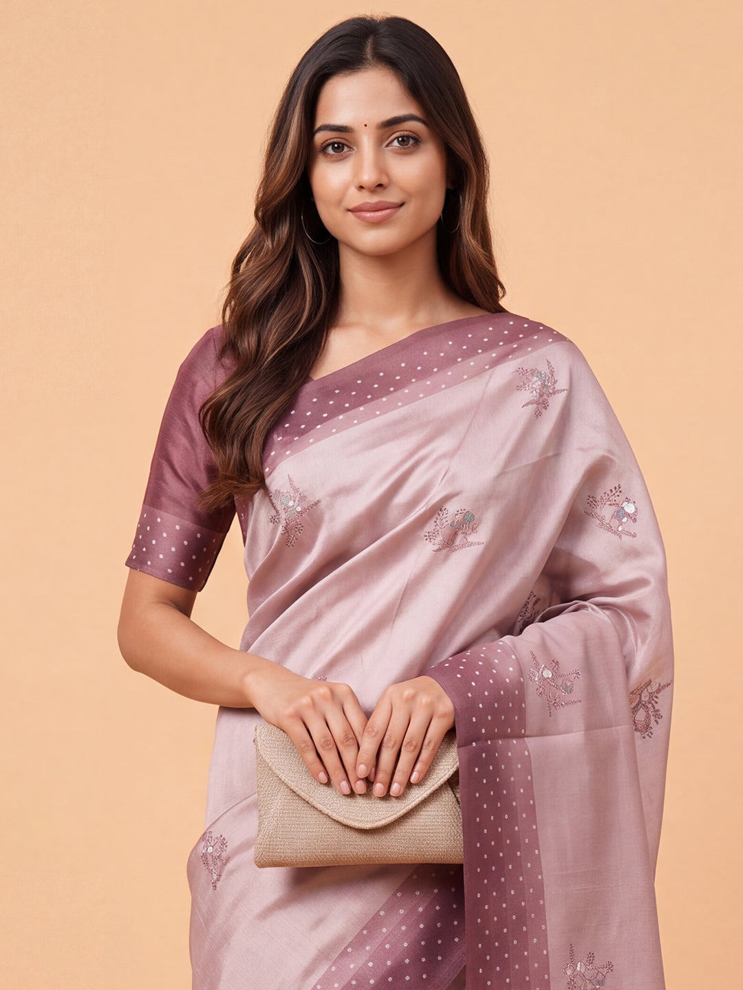 Women Semi Linen Purple Embroidered Saree SL269