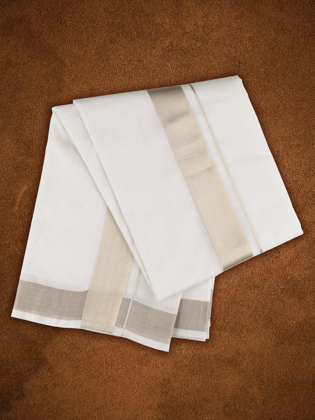 Men Premium Handloom Dhoti Silver Jari Border HLM28