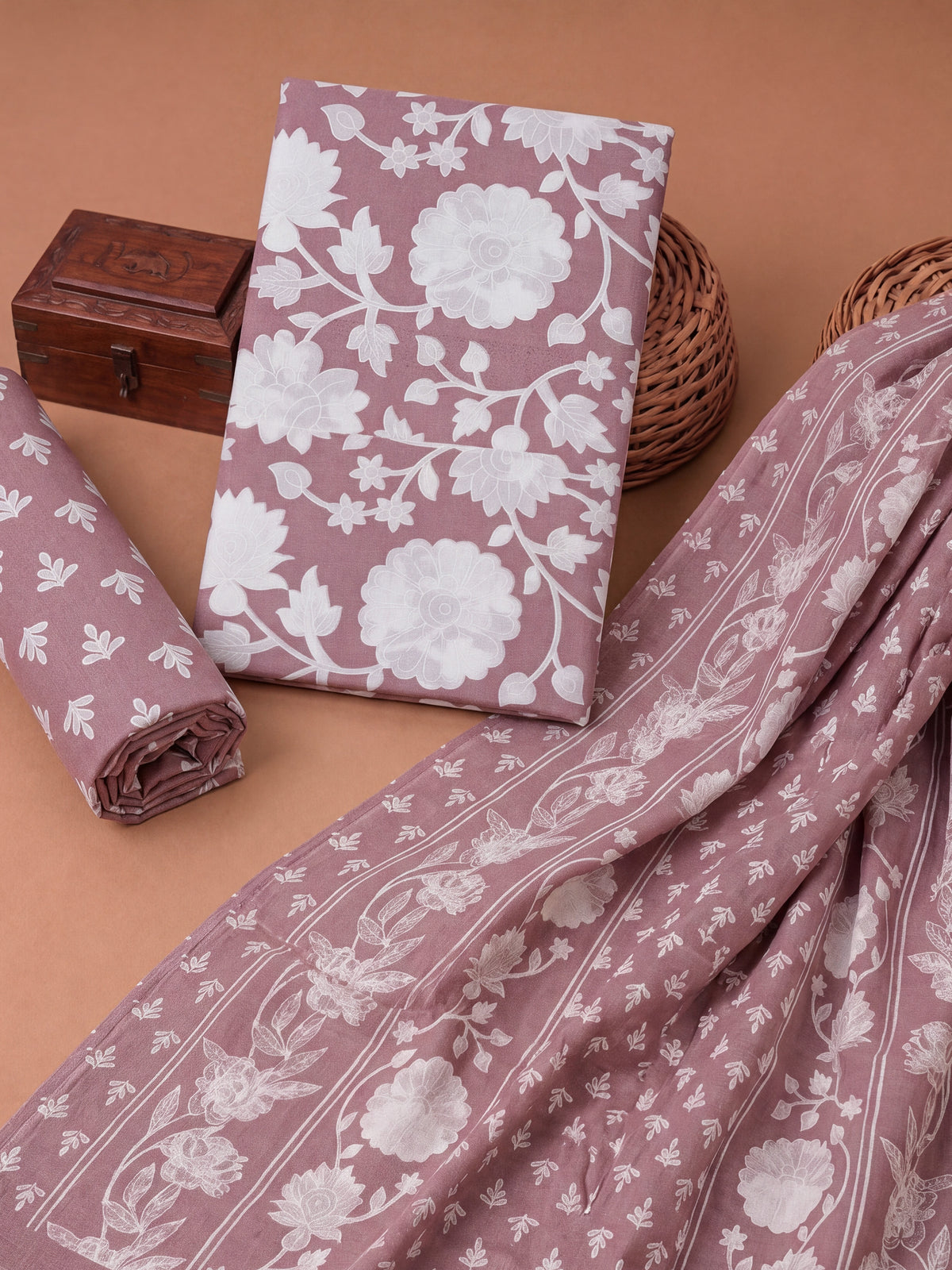Women Pure Cotton Printed Dusty Rose Dress Material DM394