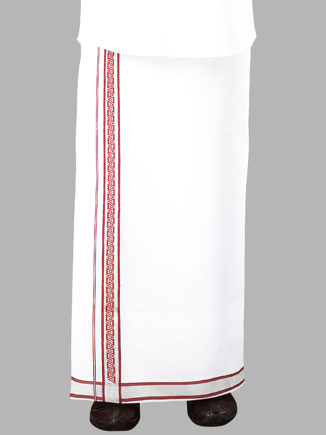 Men White with Red Fancy Jari Border Single Layer Dhoti