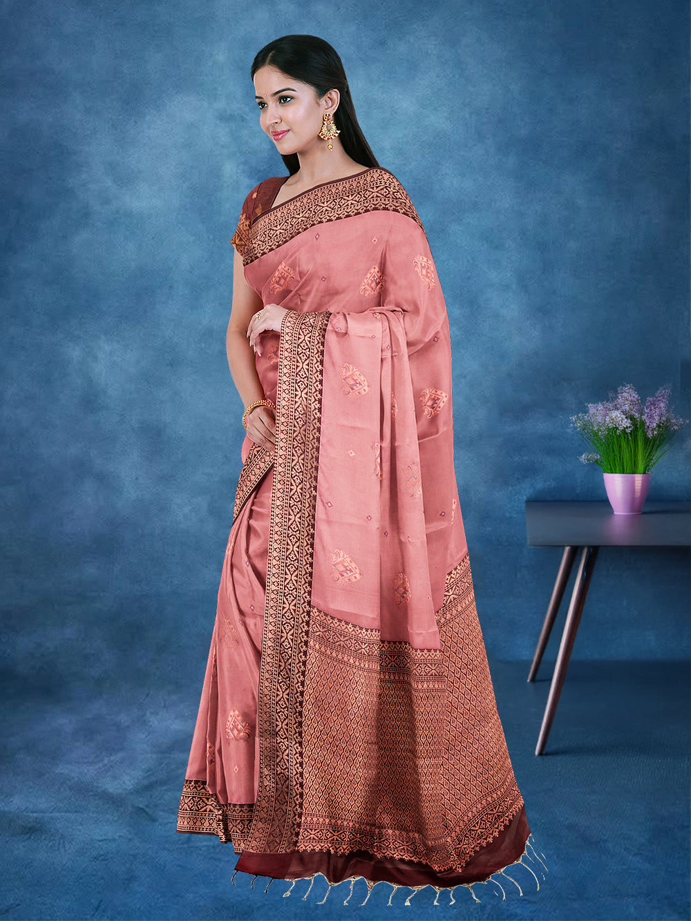 Women Semi Silk Saree Light Red SD03