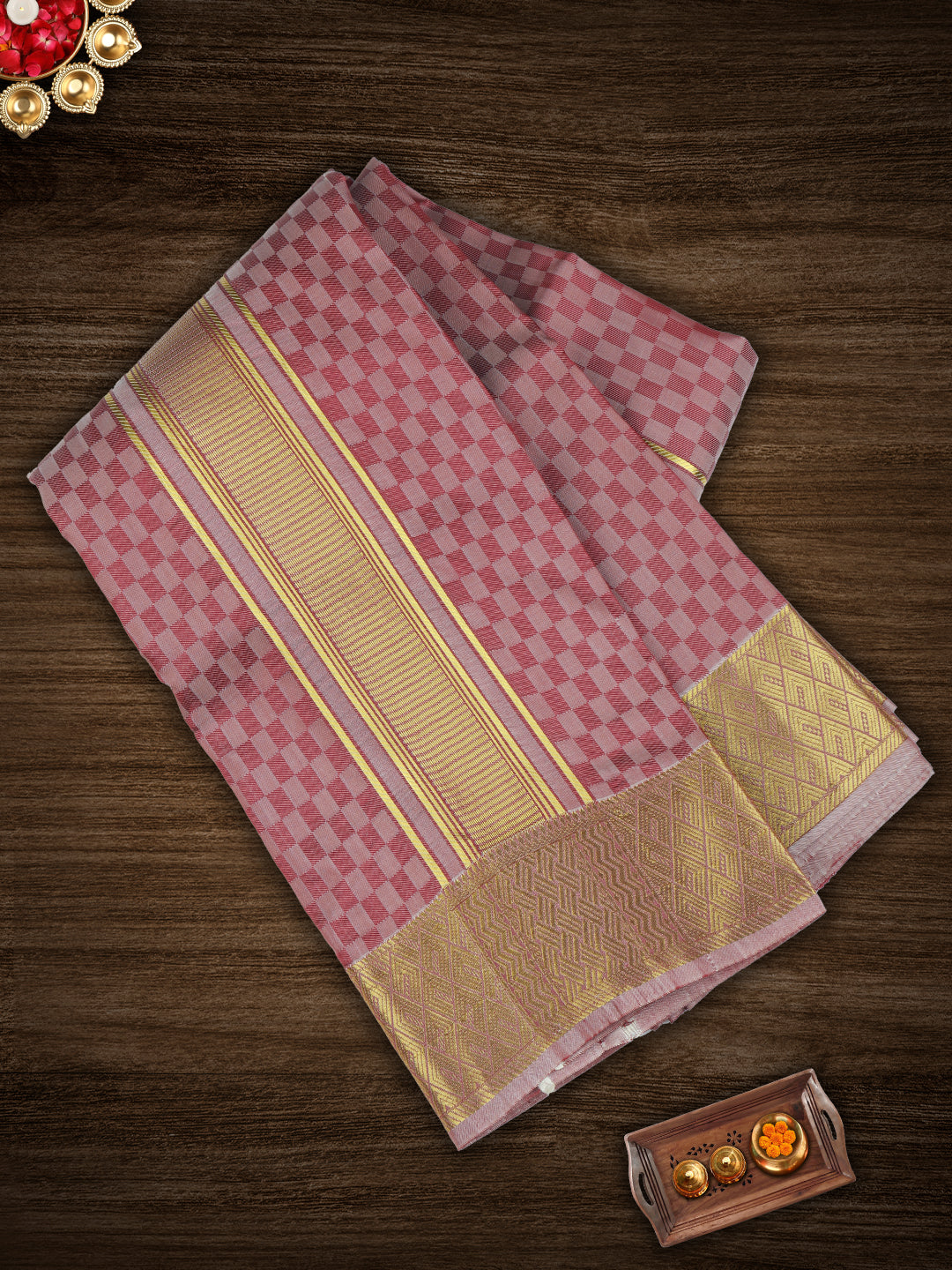 Men Art Silk Zari Dhoti & Shirting Set Maroon Mangalakara