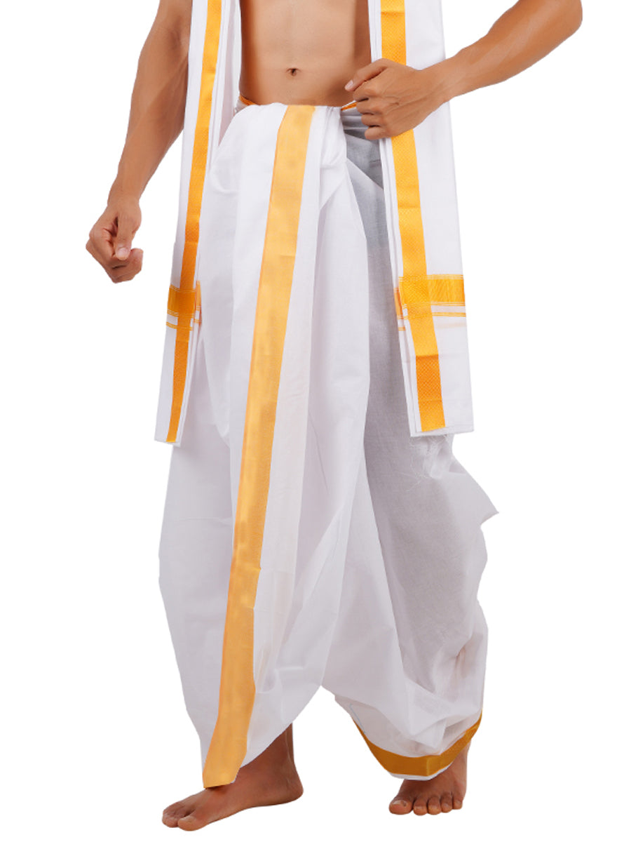 Mens Panchakacham Dhoti with Angavasthram Poornakumbam White (9+5)