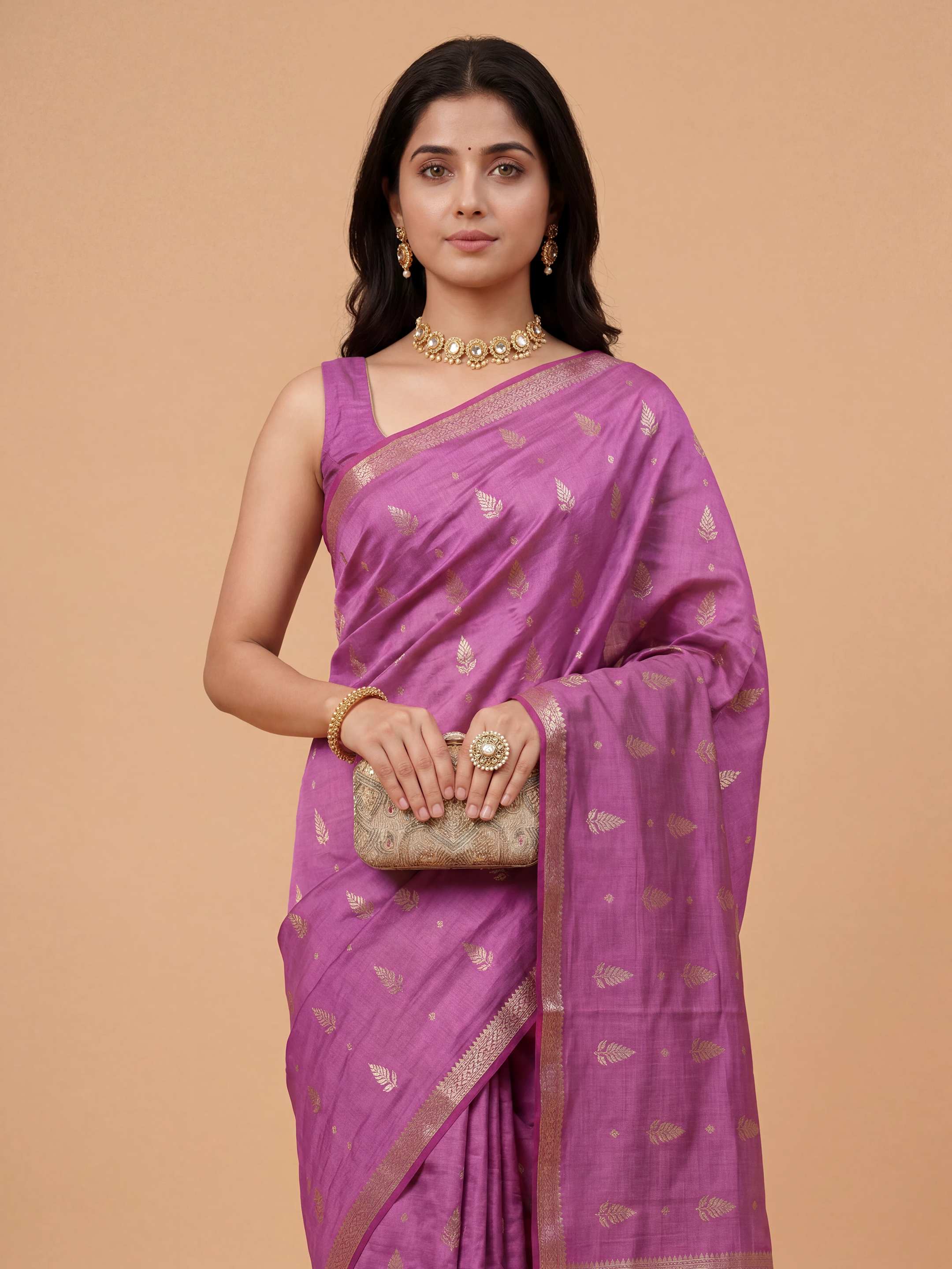 Women Semi Tussar Printed Violet Saree ST347