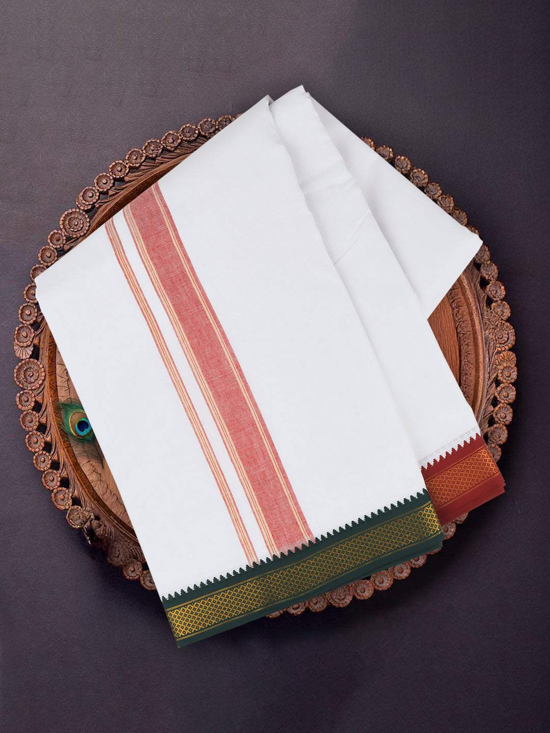 Men Cotton Panchakacham Set White 5Khan Jari Pet (9+5)