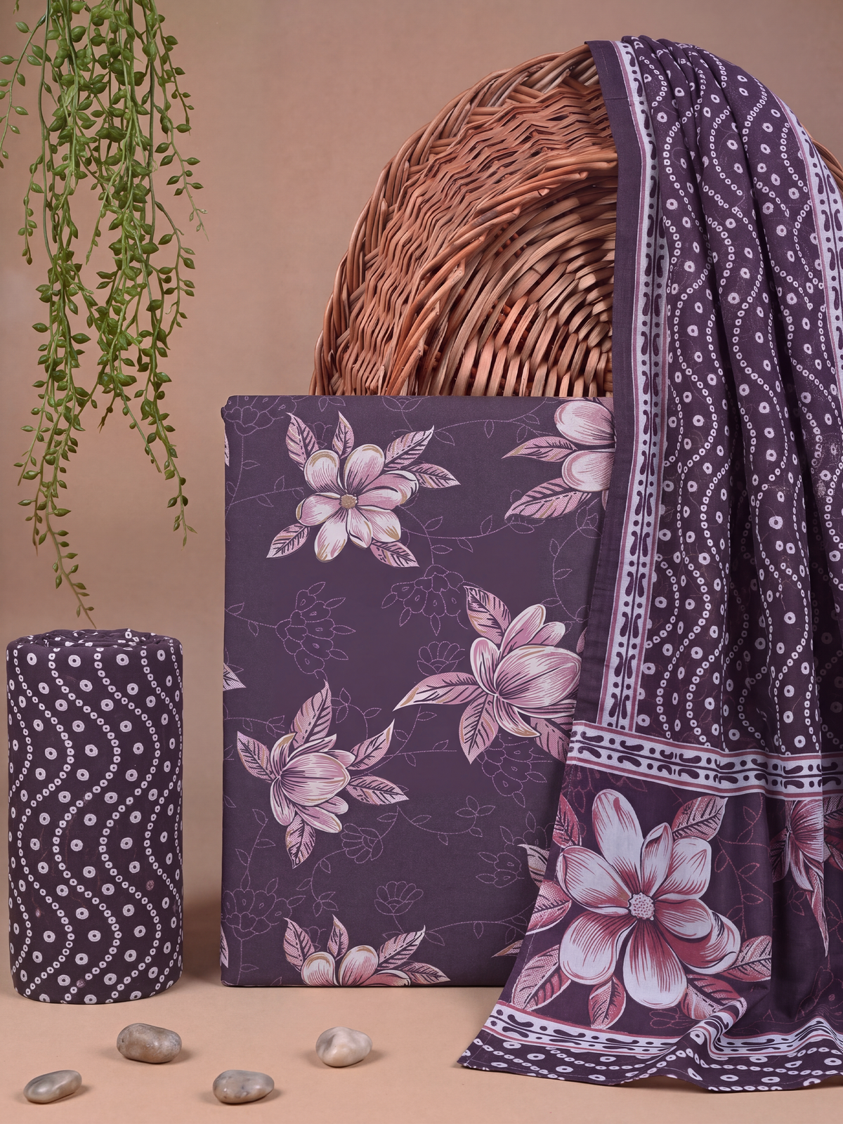 Women Cotton Purple Printed Dress Material DM391