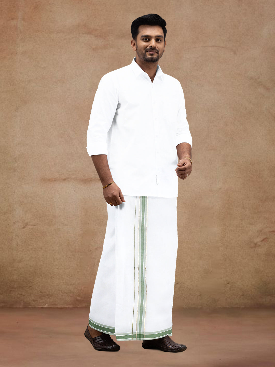 Men 100% Cotton Double Layer White Dhoti with Fancy Jari Border BJ01