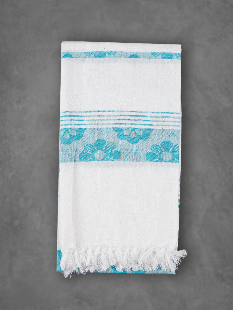 100% Cotton Soft Feel Colour Flower Design Bath Towel 1058 - Aqua Blue