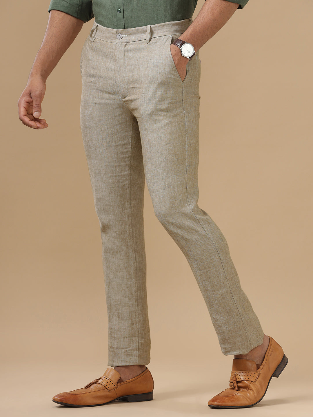 Men Pure Linen Sandal Pant with Trim Fit PL03
