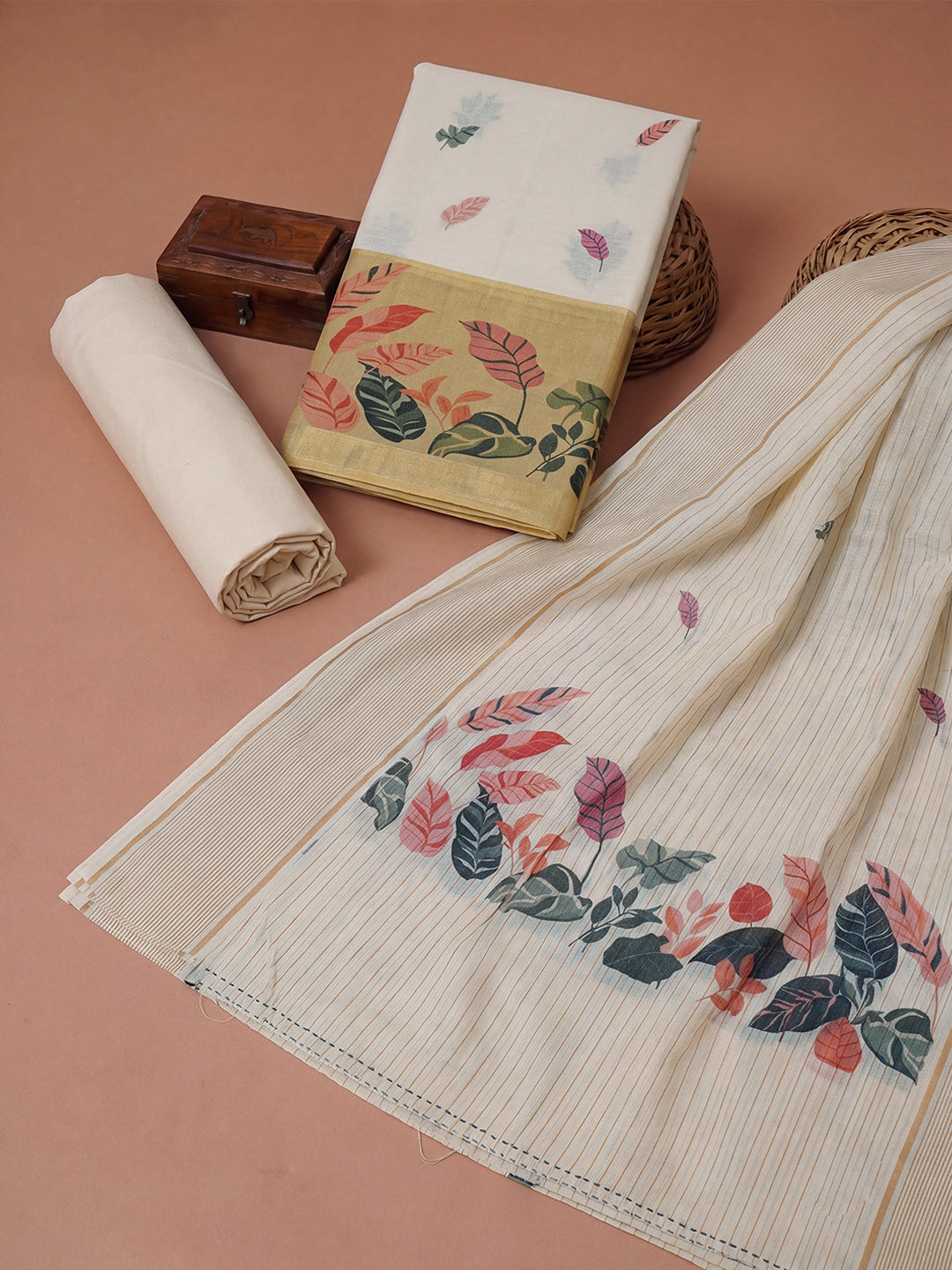 Women Tissue Cream Printed Dress Material DM374