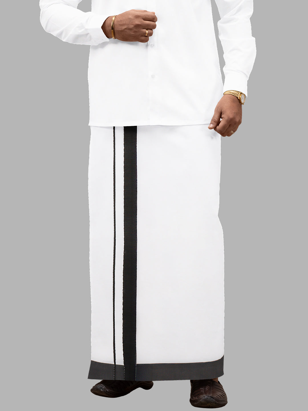 Men Black Border Single Layer Adjustable Pocket Dhoti GACS3