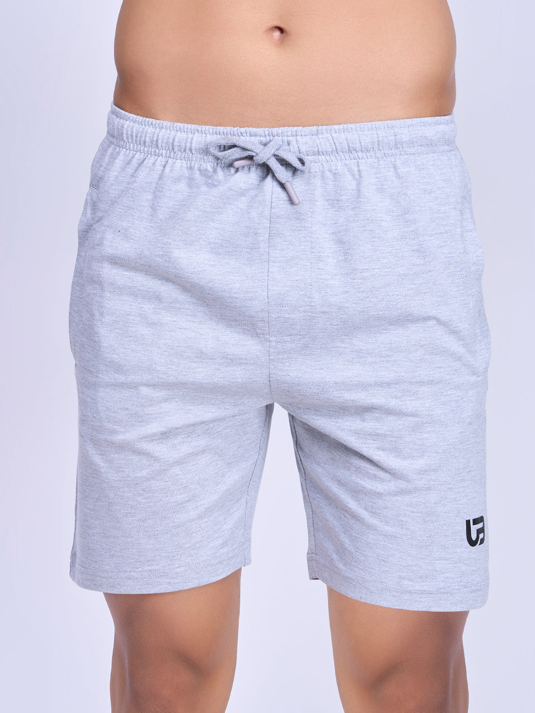 Men Grey Melange Combed Cotton Shorts